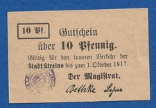 12 055 Notgeld Stadt Strelno (Strzelno) 10 Pfg., g&uuml;ltig bis 1.10.1917, Posen