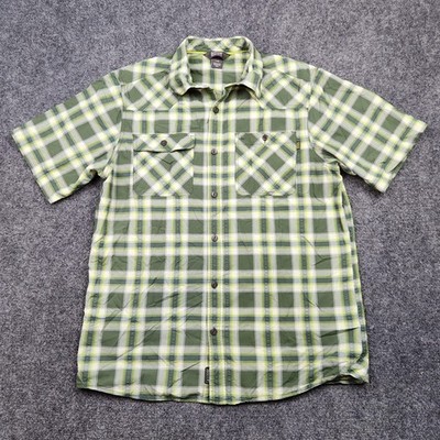 Outdoor Research Shirt Mens Large Green Plaid Short Sleeve Button Up Pockets