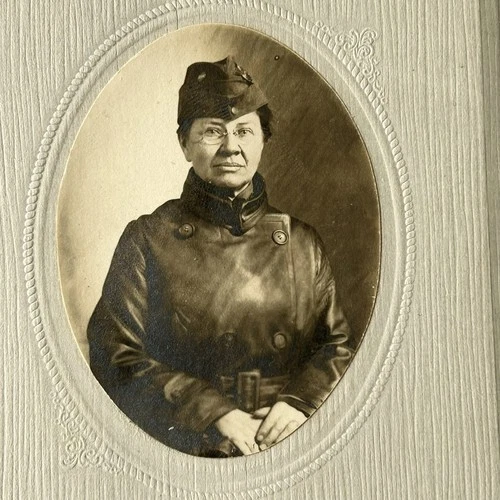 Antique Photo Woman Uniform Leather Motorcycle Jacket Possibly WWI Motor Corps