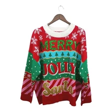 33 Degrees Women's Crochet Cherries Christmas Graphic Santa Sweater Multi XXL 