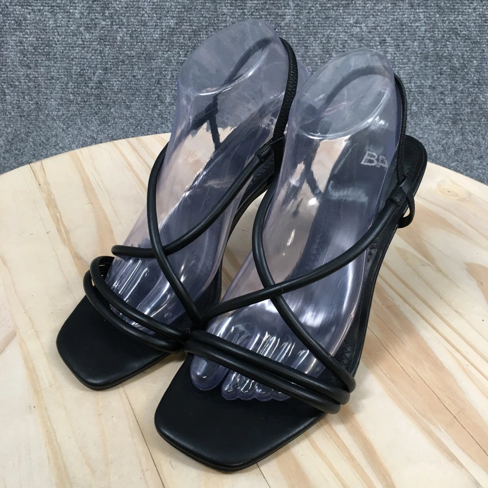 BP Sandals Womens 9.5 M Billy Casual Strappy Slingback Black Faux Leather Heels - Image 3 of 4