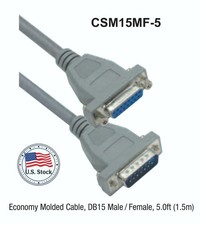 Cable, D-Sub, DB15 Male to Female, 5 ft., L-Com CSM15MF-5 