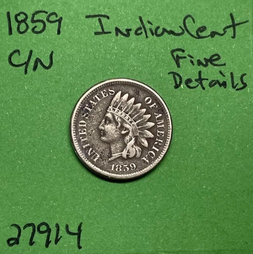 1859 Copper Nickel Indian Head Penny / Cent 1c Fine Details US Type Coin