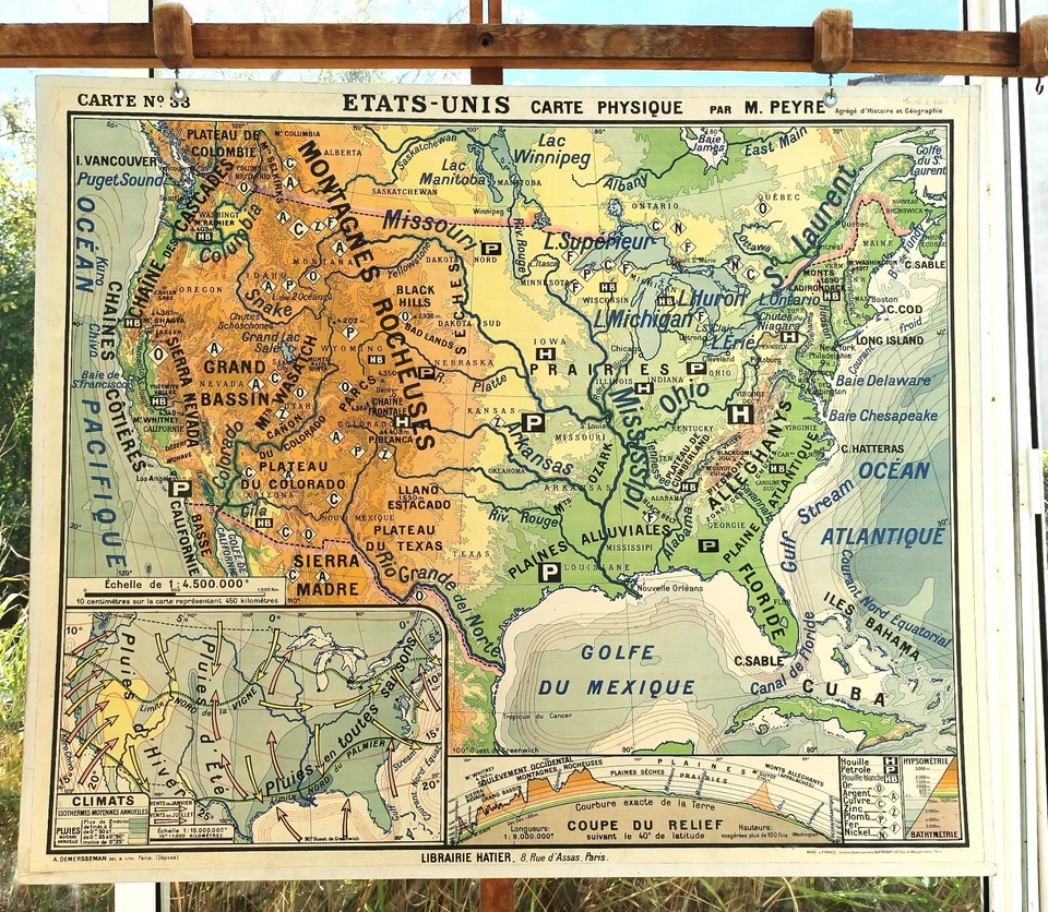 ancien carte scolaire géographie Hatier 33 Etats Unis politique - Photo 2/2