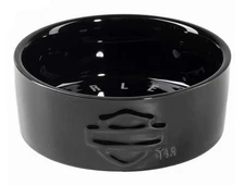 Harley-Davidson Sculpted Open Bar & Shield Logo Ceramic Pet Bowl, Black