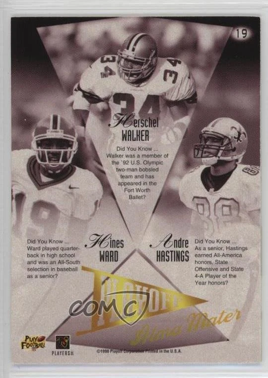 1998 Prestige Alma Maters Herschel Walker Hines Ward Andre Hastings Rookie RC - Image 2 of 2