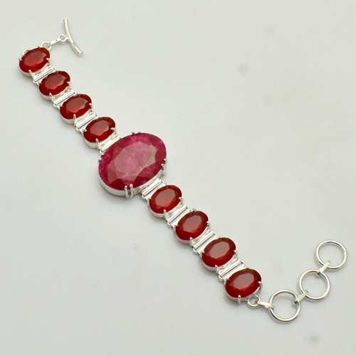 Simulated Ruby Gemstone Handmade Bracelet Jewelry 28 Gms Gift For Women AB 9041