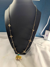 Vintage Southwestern Silver Tone Bead Bear Fetish Pendant Necklace Turquoise
