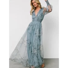 NWT Baltic Born Layla Tulle Maxi Dress Powder Blue Floral Romantic Feminine M