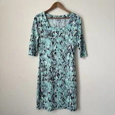 Jean Pierre Klifa Kate Square Neck Dress Medium Blue Geometric Print