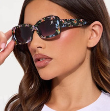 New Original ED HARDY Sunglasses Slim Rectangle Floral Illustrations Acetate