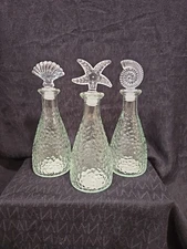 Set of 3 Shore Living Glass Bottles with Seashell Starfish Nautical Stoppers