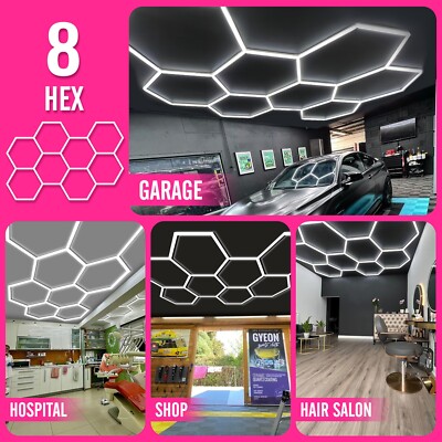 LED Hexagon Garage Lights - 24 Pack Super Bright 192W Car Detailing Lights For Workshop & Gym