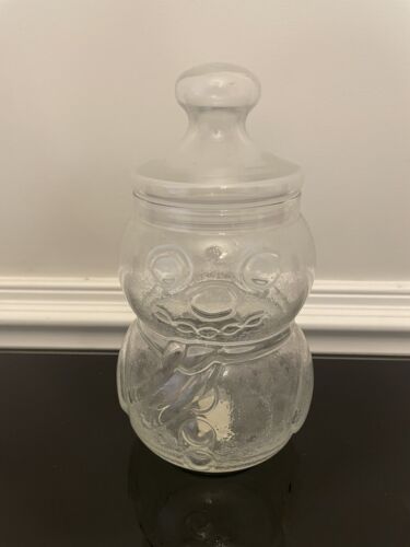 Vintage Clear Glass Snowman Candy Treat Cookie Jar Luminarc France - Picture 1 of 2