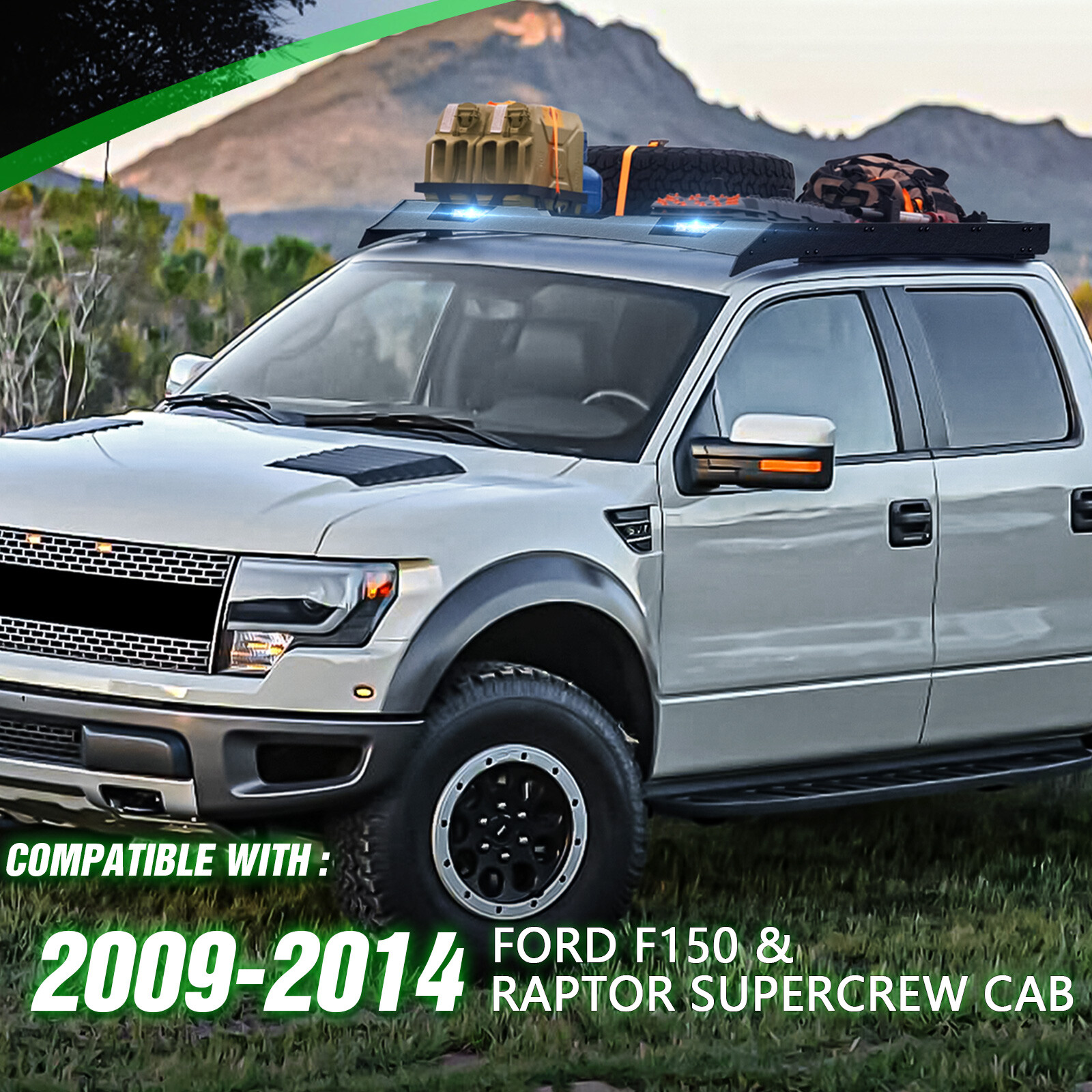 For 2009-2014 Ford F-150 & Raptor SuperCrew Cab Roof Rack Cargo Basket Luggage 