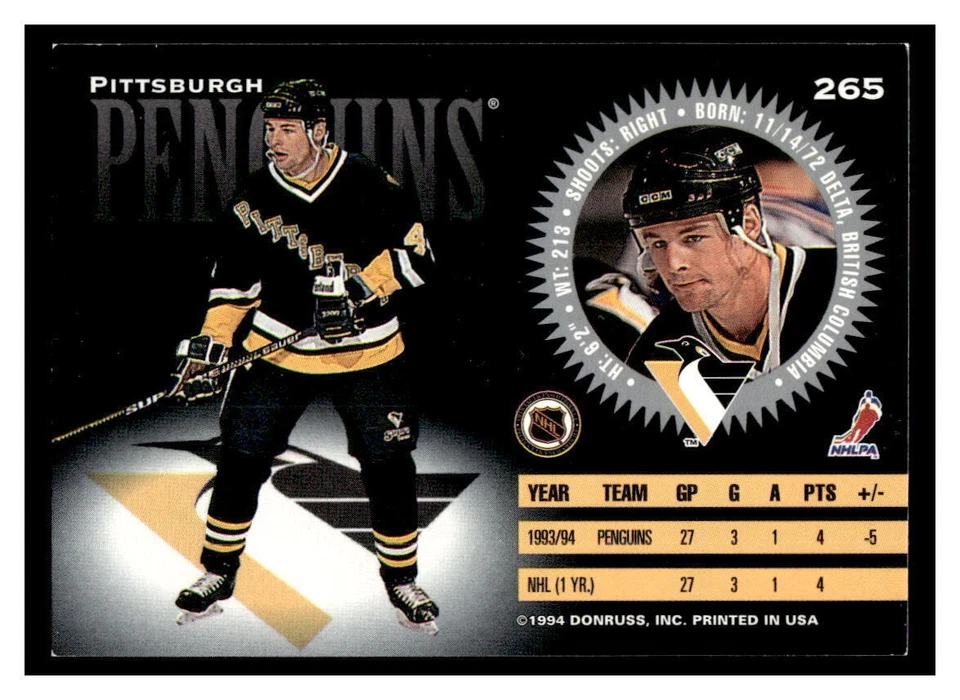 1994 Donruss #265 Ed Patterson - Pittsburgh Penguins - Image 2 of 2