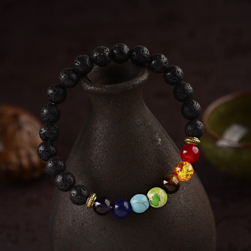 2 Pcs Natural Lava Rock Stones Beads Bracelets 7 Chakras Anxiety Women Bracelets - Picture 6 of 12