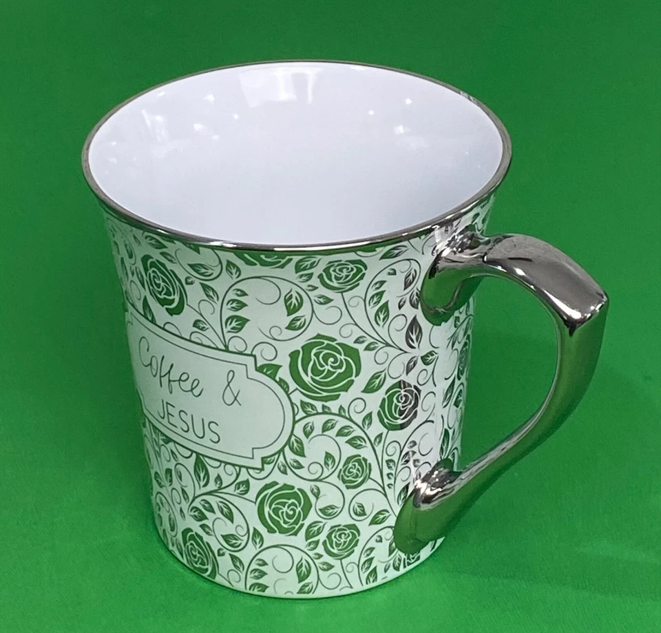 10 canecas de café Strawberry Street porcelana Jesus e café brancas com prata - Imagem 4 de 4