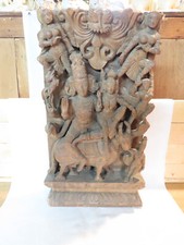 Vintage Hindu carved wooden wall panel frieze, Vishnu Lakshmi Garuda depiction