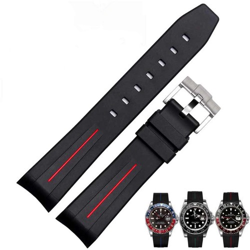 High Quality Diving Rubber Silicone Watch Band Straps Mens Arc 20mm 21mm for RLX - Picture 7 of 9