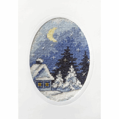 Orchidea Cross Stitch Kit: Greetings Card: Twilight Winter Scene