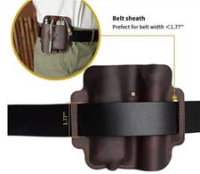 Men waist Bag belt pack torch sheath tool jackknife case Cow Leather brown H607