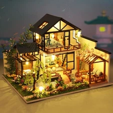 DIY Bamboo Creek Water Garden Toy Model House 3D Wooden Puzzle Dollhouse forGift