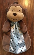 Just One You Carter's Monkey 15 Security Blanket Blue Brown Polka Dot Satin