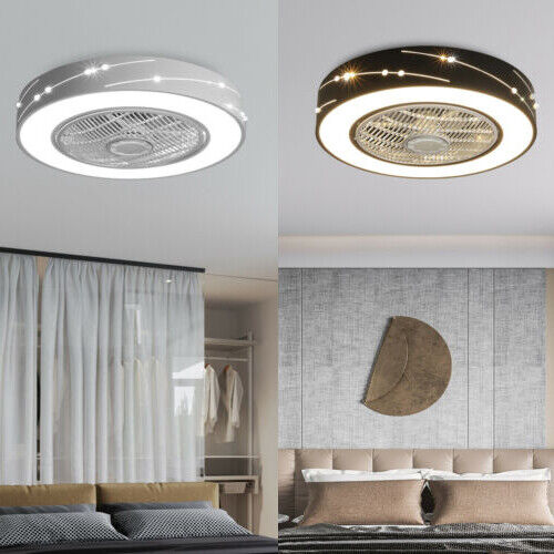 22" Ceiling Fan Light Enclosed Flush Mount LED Low Profile Chandelier Fan+Remote - Picture 1 of 33