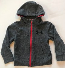 Under Armour Boys Sz 5 Hooded Gray Sweatshirt ZIP Up Long Sleeved