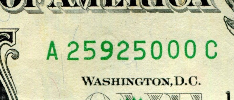 FANCY SERIAL NUMBER $1 2013 A25925000 C  FULL HOUSE ONE IN A HUNDRED THOUSAND XF