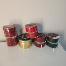  Lot of 9 Decorative Craft Ribbon Gift Wrap Holiday Time Gold, Red, Green VINTG