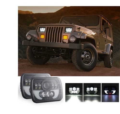 2pcs Jeep Wrangler 1987-2005 7X6" H6014/H6052/H6054 Chrome Led Headlight Square - Picture 7 of 12