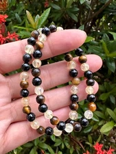 Double Protection+Positive Energy Bracelet: Black Tourmaline,Tiger Eye & Citrine