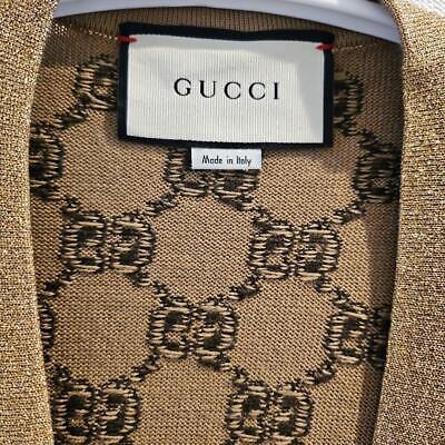 GUCCI Cardigan GG Logo Brown x Glitter Gold Size L Women's GUCCI Cardigan GG Logo Brown x Glitter Gold Size L Women's