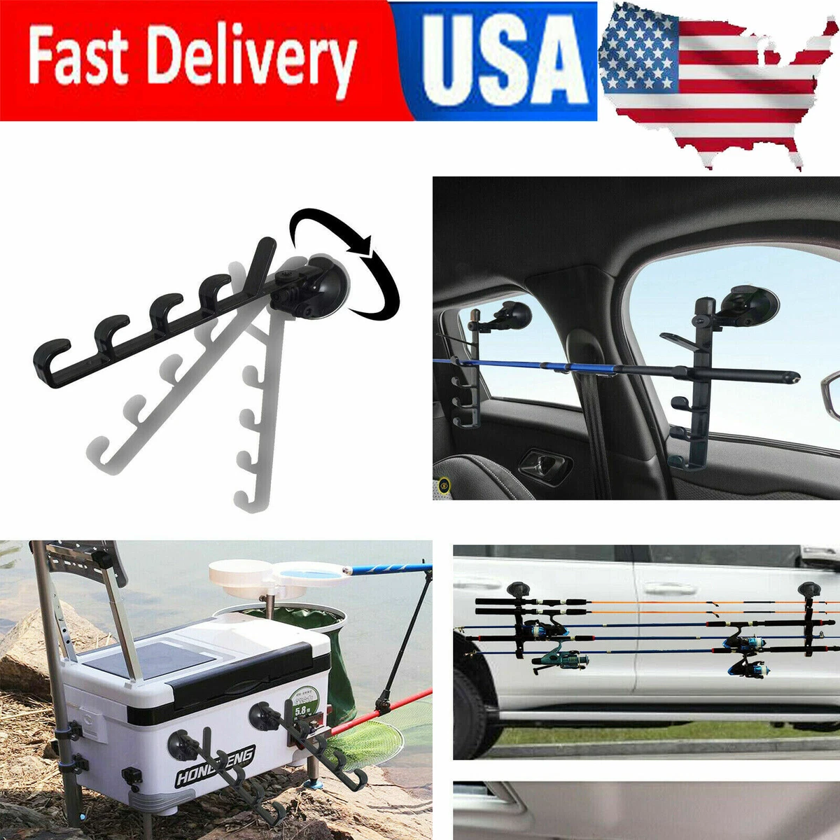 2x Car Rod Holder –Suction Cup Fishing Rod Holder for Car Window