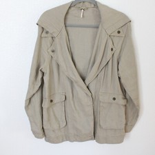 Free People Casual Lightweight Cargo Army Olive Green Linen Utility Jacket - XS