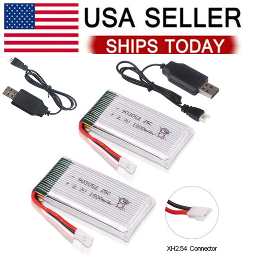 2PCS 3.7V 680mAh 1S Lipo Battery With JST Plug – USB Charging Cable For UDI, V959, V222 RC Drones