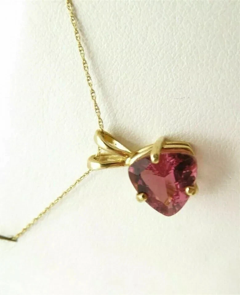 14K 镀黄金 18 英寸 1 克拉万亿切割实验室制造碧玺吊坠 — 第 3/4 张图片