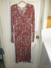 Knox Rose Women Maxi Dress Pink Floral Rayon Peasant Tiered Large