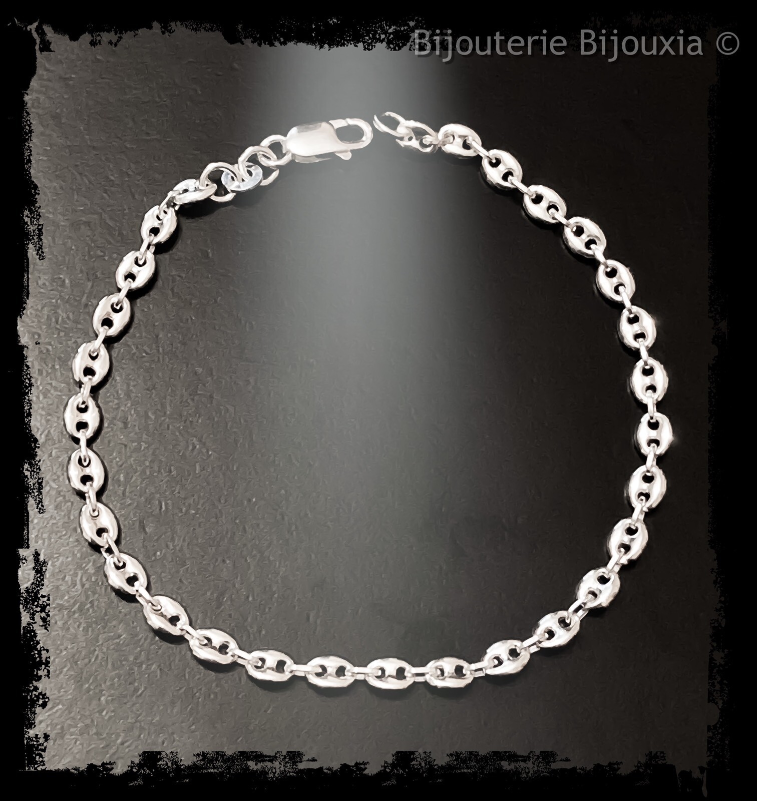 Bracelet fin maille grain de café argent massif 925/1000 pour femme