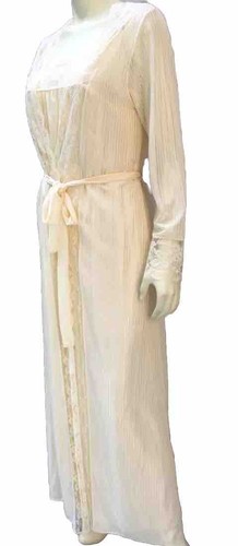 Molyclaire Peignor Set Ivory gown w/ Matching Robe Spaghetti Straps Long Sleeve - Picture 2 of 12
