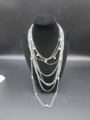 Vintage Silver Tone Faux Pearl Necklace Multi Strand 15