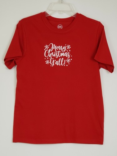 Merry Christmas Y'all Youth T Shirt Size L 10-12 Unisex Short Sleeve Red
