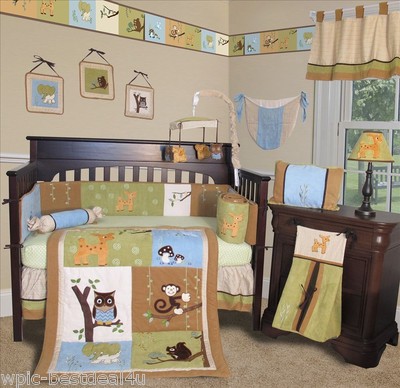 Rose Damask 15 pcs Nursery Crib Bedding Set Baby Boutique