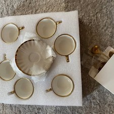 Gold Rimmed Tea Set (6 Cups and Saucers) with Mini Spoons