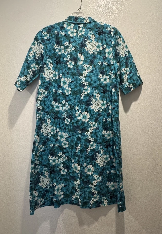 Vestido Vintage Sears Hawaiian Fashions Talla 12 Azul Estampado Floral Manga Corta De Colección Foto 2 de 4