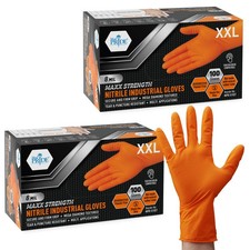 MED PRIDE 8 Mil Nitrile Gloves Heavy Duty Orange Disposable Diamond Grip 200ct