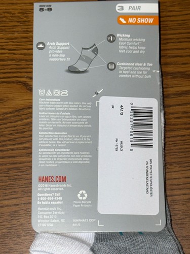 Hanes Sport Women's Cool Comfort No Show Socks Sz 5-9 3pack Brand New w Tags - Picture 5 of 6