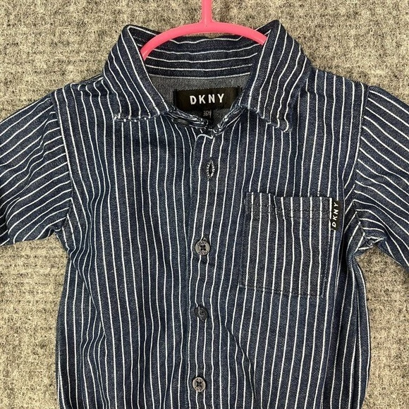 DKNY Bodysuit Baby Boys 18M Long Sleeve Pinstripe Mini Modern Classic Designer - Image 3 of 4